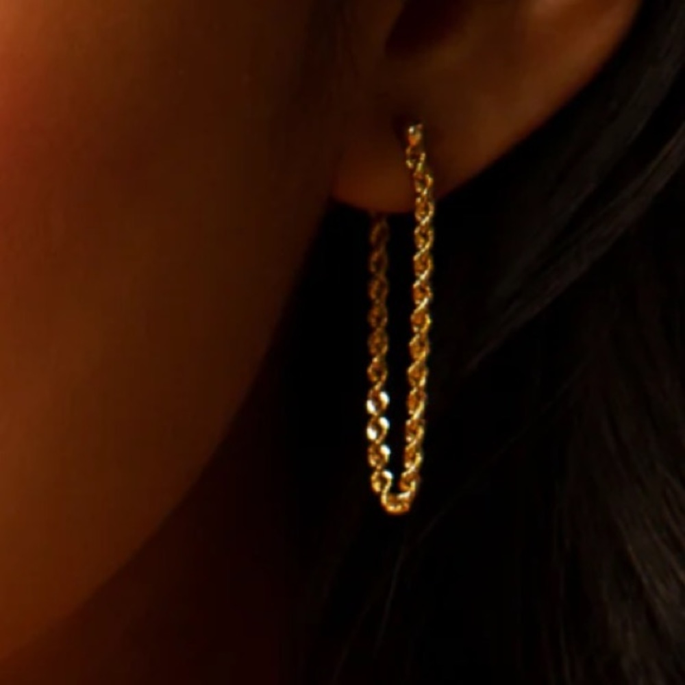 ROPE CHAIN EARRINGS 14K YELLOW GOLD - Picture 2 of 6